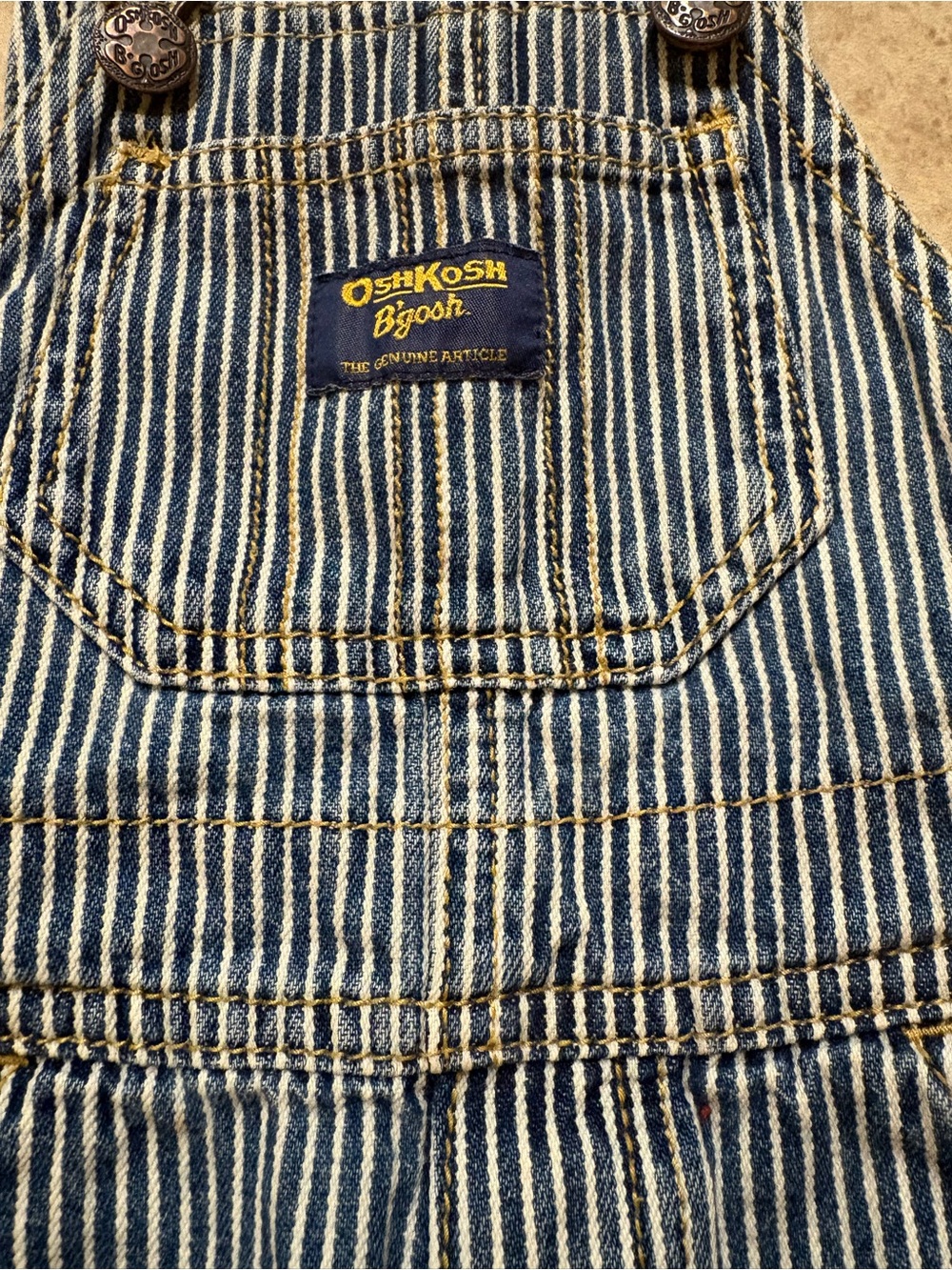 OshKosh B'Gosh railroad stripe overalls size 12 months - Picture 3 of 5